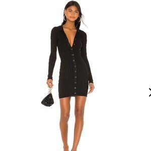 Lovers + Friends Revolve Jordane Elegant Black Long Sleeve Button Dress
